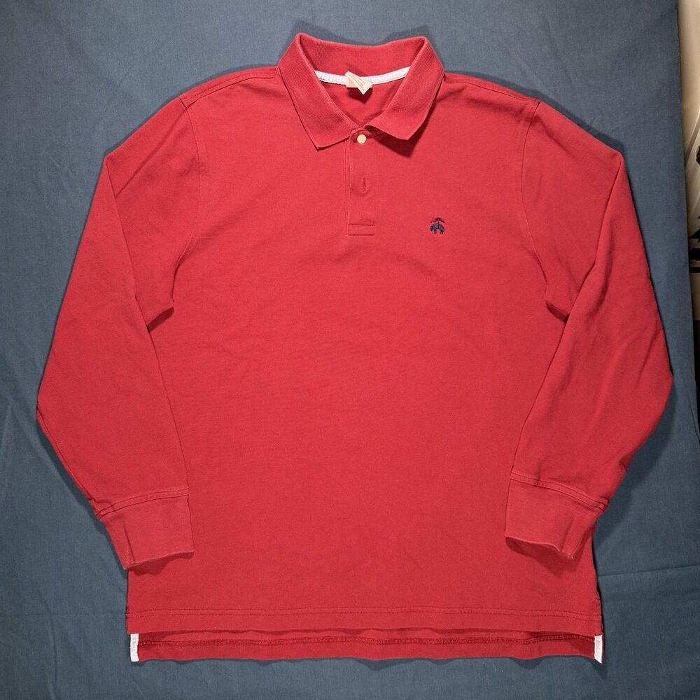 Brooks Brothers Men's Long Sleeve Polo Shirt XL Red Logo Cotton